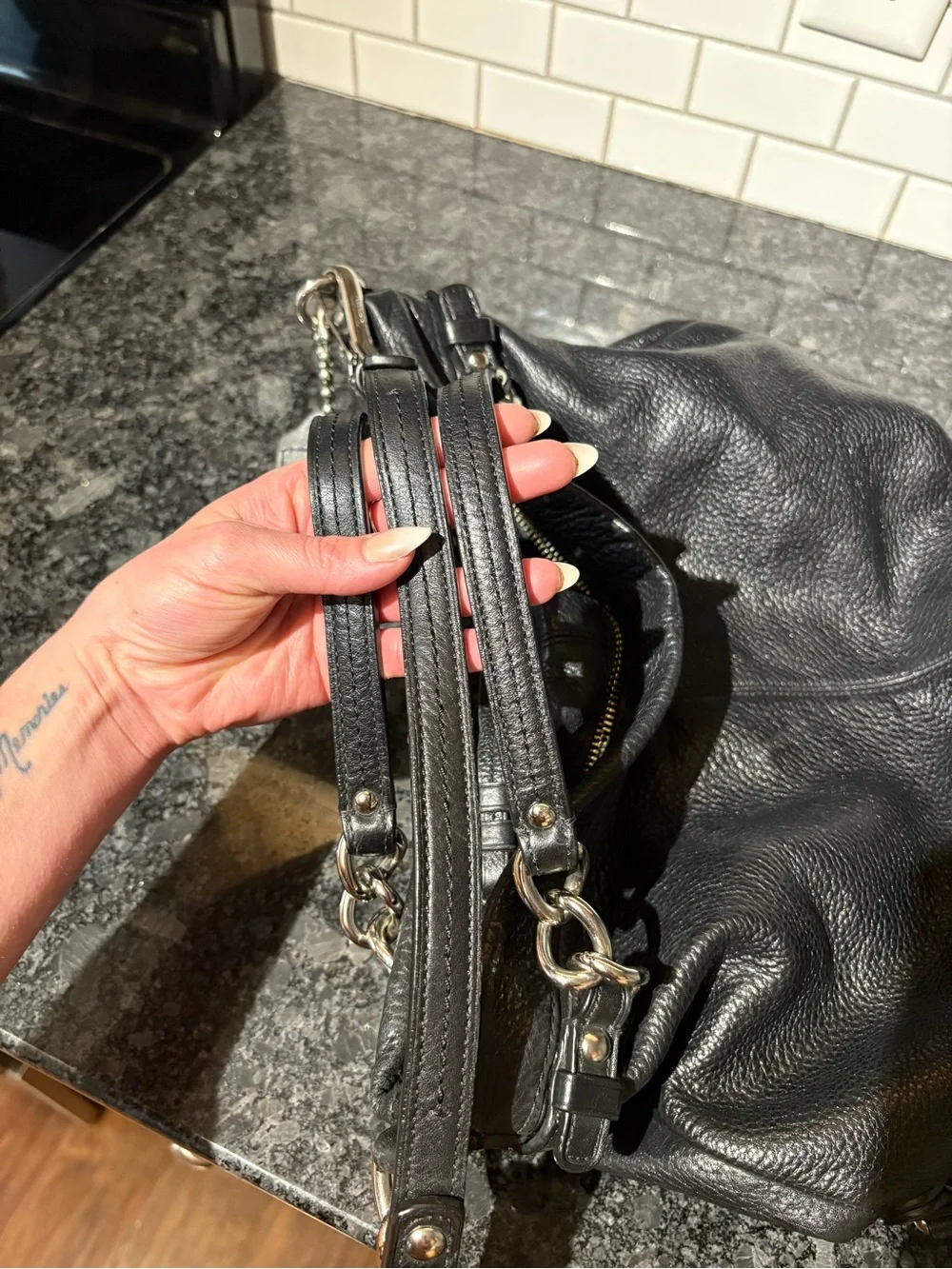 Coach Black Pebbled Leather Shoulder Hobo with Silver Hardware